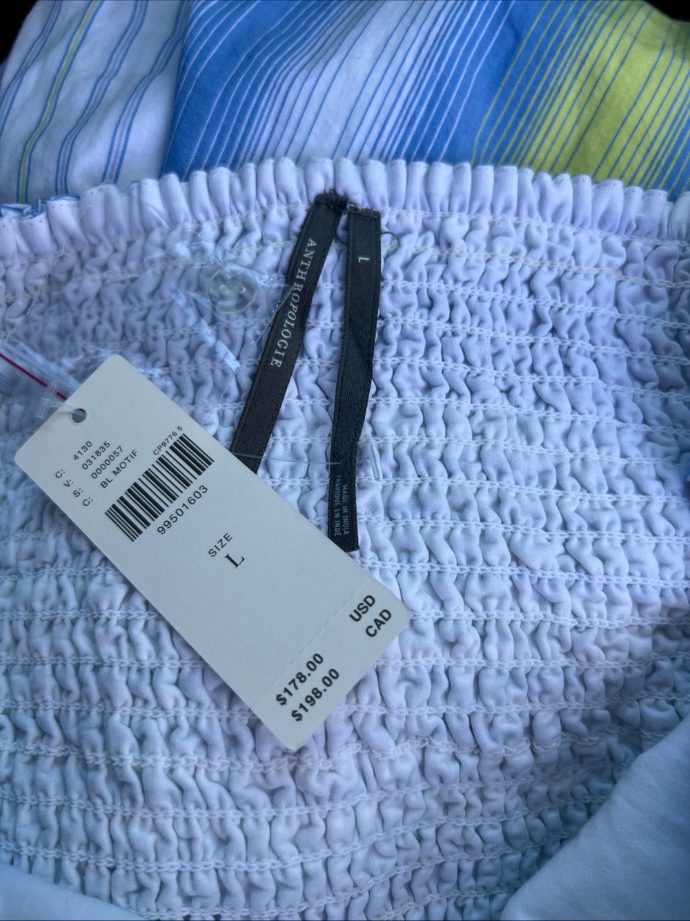 NWT Anthropologie Smocked Stripe Maxi Dress | Blue White Green | Size L - Picture 4 of 4